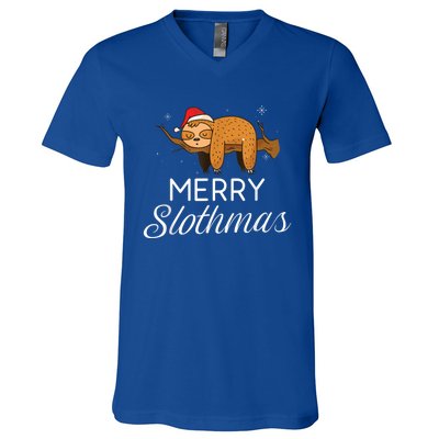 Merry Slothmas Christmas Funny Cute Sloth Gift V-Neck T-Shirt