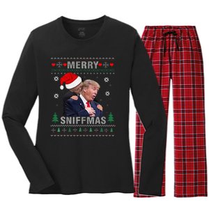 Merry Sniffmas Christmas Anti Biden Ugly Christmas Sweater Women's Long Sleeve Flannel Pajama Set 