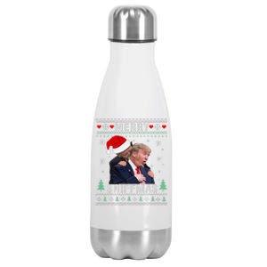 Merry Sniffmas Christmas Anti Biden Ugly Christmas Sweater Stainless Steel Insulated Water Bottle