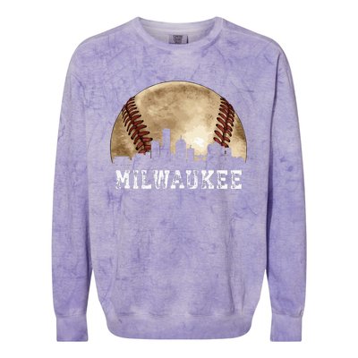 Milwaukee Skyline City Vintage Baseball Lover Colorblast Crewneck Sweatshirt