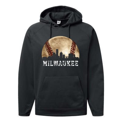 Milwaukee Skyline City Vintage Baseball Lover Performance Fleece Hoodie