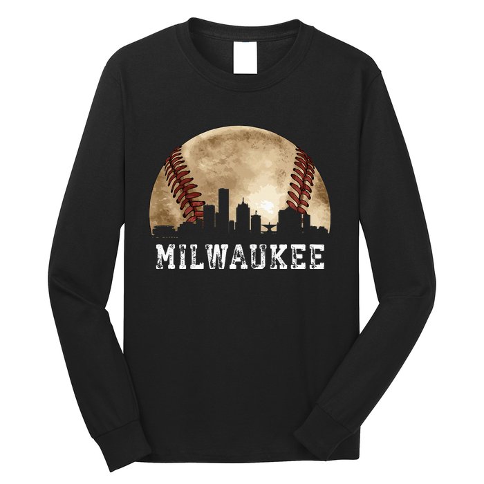 Milwaukee Skyline City Vintage Baseball Lover Long Sleeve Shirt