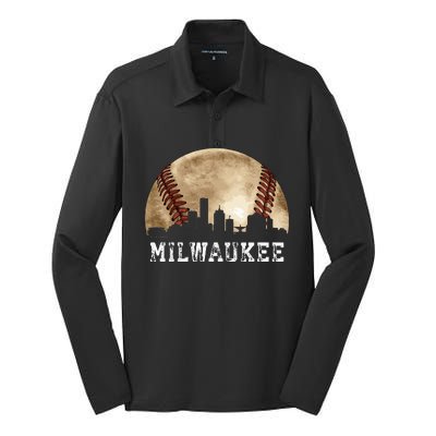 Milwaukee Skyline City Vintage Baseball Lover Silk Touch Performance Long Sleeve Polo