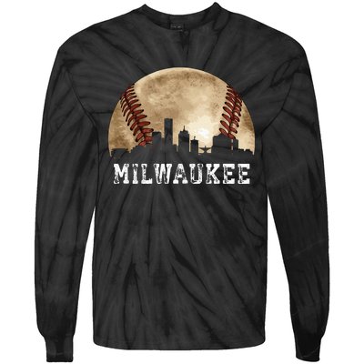 Milwaukee Skyline City Vintage Baseball Lover Tie-Dye Long Sleeve Shirt