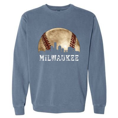 Milwaukee Skyline City Vintage Baseball Lover Garment-Dyed Sweatshirt