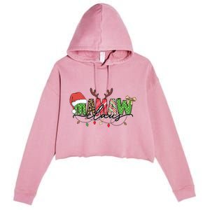 Mamaw Santa Claus Christmas Lights Pajama Family Matching Cool Gift Crop Fleece Hoodie