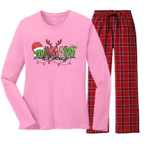 Mamaw Santa Claus Christmas Lights Pajama Family Matching Cool Gift Women's Long Sleeve Flannel Pajama Set 