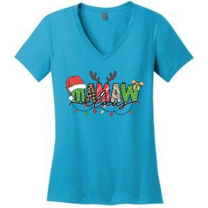 Mamaw Santa Claus Christmas Lights Pajama Family Matching Cool Gift Women's V-Neck T-Shirt