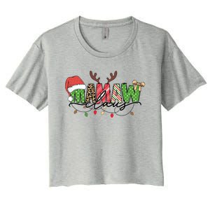 Mamaw Santa Claus Christmas Lights Pajama Family Matching Cool Gift Women's Crop Top Tee