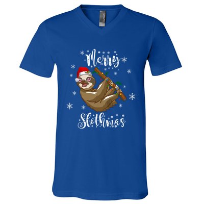 Merry Slothmas Christmas Funny Sloth Gift V-Neck T-Shirt