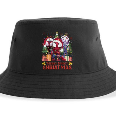 Merry Spidey Christmas Funny Super Hero Santa Claus Sustainable Bucket Hat