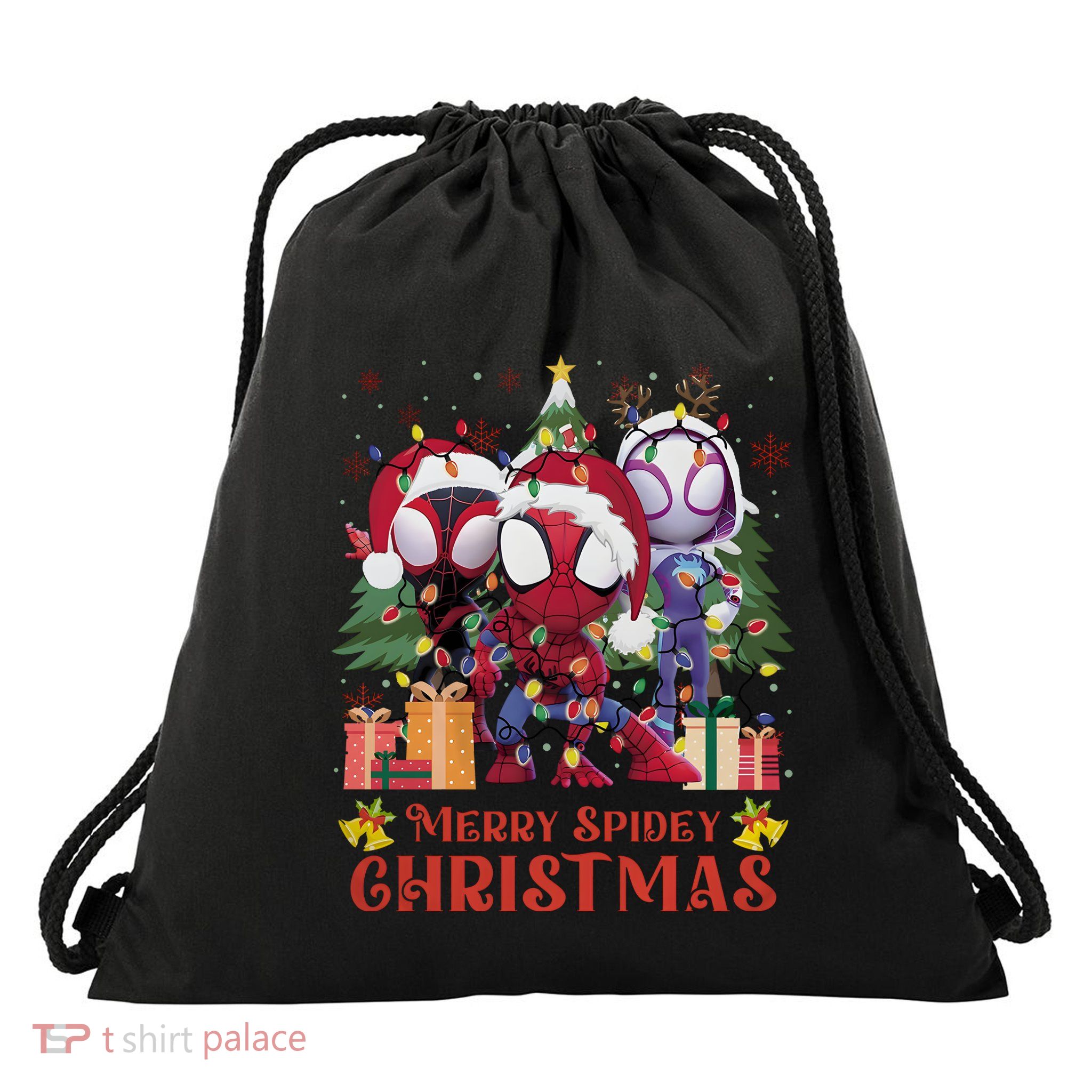 Merry Spidey Christmas Funny Super Hero Santa Claus Drawstring Bag
