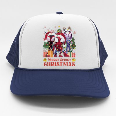 Merry Spidey Christmas Funny Super Hero Santa Claus Trucker Hat