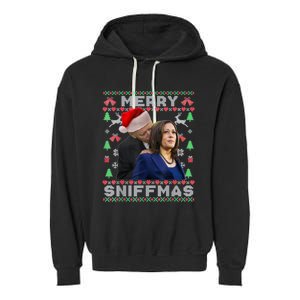 Merry Sniffmas Christmas Anti Biden Ugly Christmas Sweater Garment-Dyed Fleece Hoodie