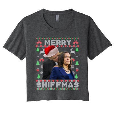 Merry Sniffmas Christmas Anti Biden Ugly Christmas Sweater Women's Crop Top Tee