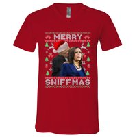 Merry Sniffmas Christmas Anti Biden Ugly Christmas Sweater V-Neck T-Shirt