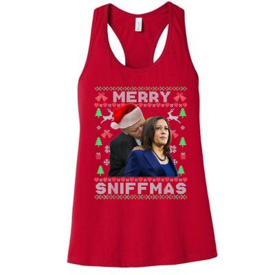 Merry Sniffmas Christmas Anti Biden Ugly Christmas Sweater Women's Racerback Tank