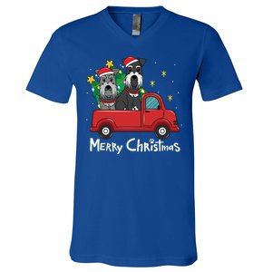 Miniature Schnauzer Christmas Truck Tree Mom Dad Xmas Gift V-Neck T-Shirt