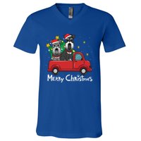 Miniature Schnauzer Christmas Truck Tree Mom Dad Xmas Gift V-Neck T-Shirt