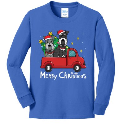 Miniature Schnauzer Christmas Truck Tree Mom Dad Xmas Gift Kids Long Sleeve Shirt