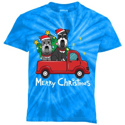 Miniature Schnauzer Christmas Truck Tree Mom Dad Xmas Gift Kids Tie-Dye T-Shirt