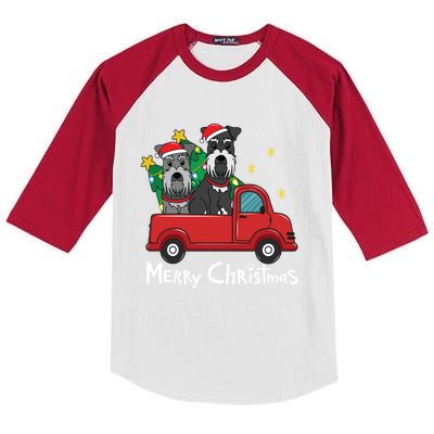 Miniature Schnauzer Christmas Truck Tree Mom Dad Xmas Gift Kids Colorblock Raglan Jersey