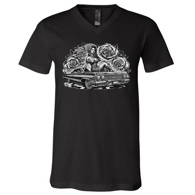Mexican Street Culture Lowrider Latina Chola Model V-Neck T-Shirt
