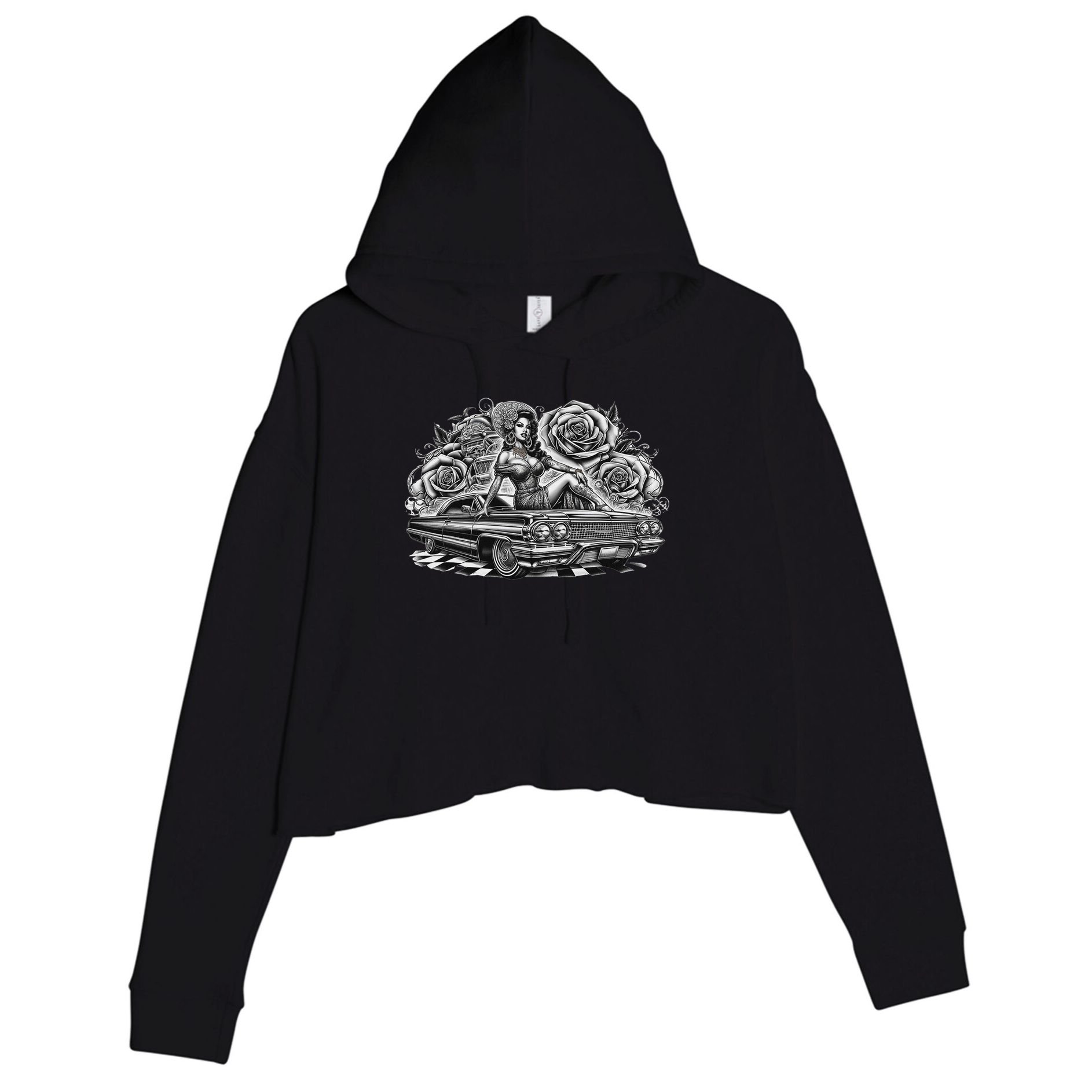 Mexican Street Culture Lowrider Latina Chola Model Crop Fleece Hoodie