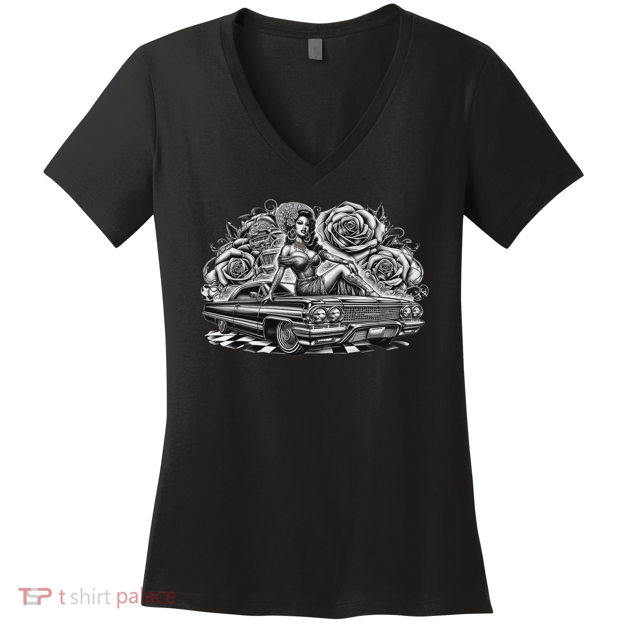 Mexican Street Culture Lowrider Latina Chola Model Women's V-Neck T-Shirt