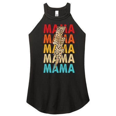 Mama Stacked Distressed Cheetah Leopard Lightning Bolt Mom Women’s Perfect Tri Rocker Tank