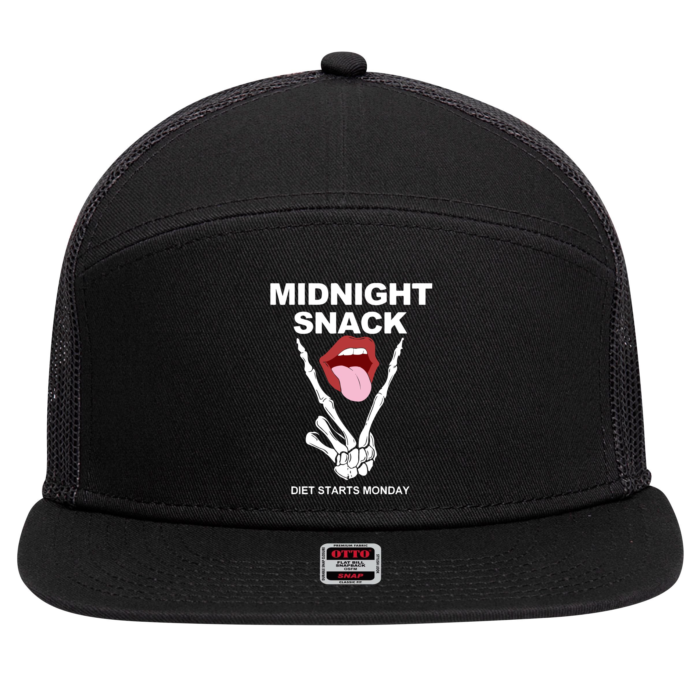 Midnight Snack Diet Starts Monday 7 Panel Mesh Trucker Snapback Hat