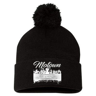 Motown Sound Detroit Michigan Distressed Vintage Pom Pom 12in Knit Beanie