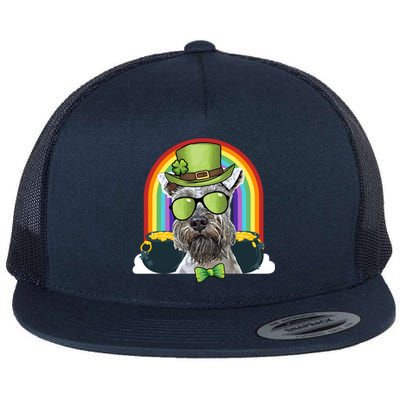 Miniature Schnauzer Dog Leprechaun Funny St Patricks Day Gift Flat Bill Trucker Hat