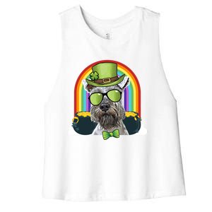 Miniature Schnauzer Dog Leprechaun Funny St Patricks Day Gift Women's Racerback Cropped Tank