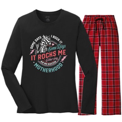 Motherhood Some Days I Rock It Skeleton Sarcastic Mother Day Women's Long Sleeve Flannel Pajama Set 