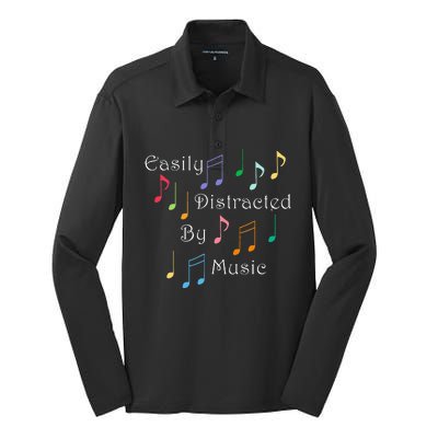 Musician Singer Distracted By Music Notes Art Silk Touch Performance Long Sleeve Polo