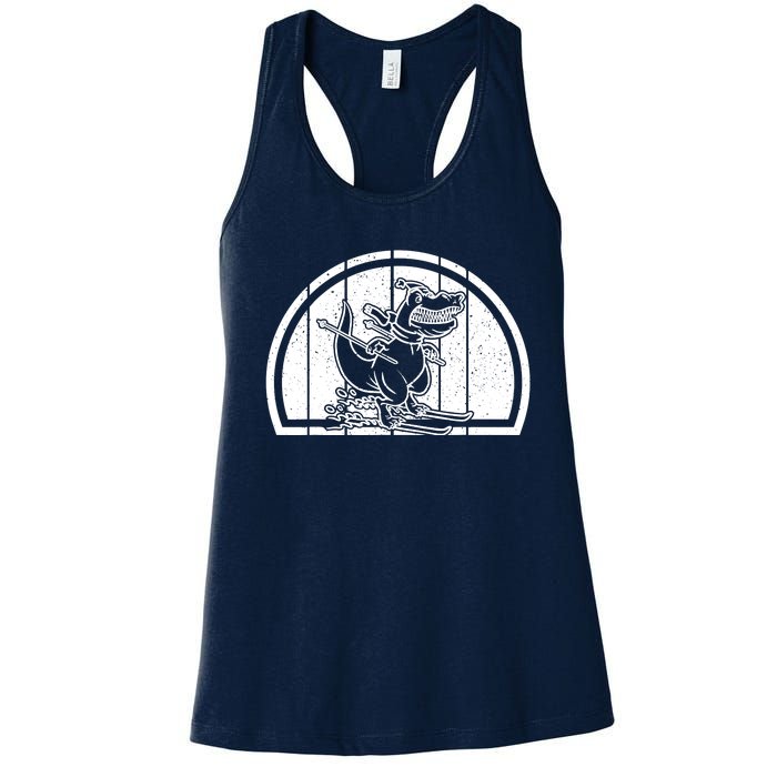 Mountain Skiing Dinosaur Skier Dino Ski Skiing Dino Women's Racerback Tank