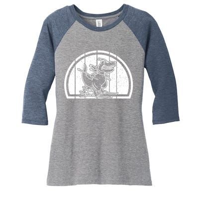 Mountain Skiing Dinosaur Skier Dino Ski Skiing Dino Women's Tri-Blend 3/4-Sleeve Raglan Shirt