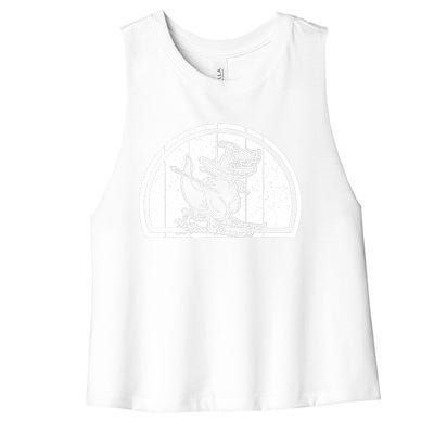 Mountain Skiing Dinosaur Skier Dino Ski Skiing Dino Women's Racerback Cropped Tank