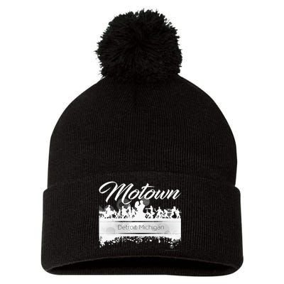 Motown Sound Detroit Michigan Distressed Vintage Pom Pom 12in Knit Beanie