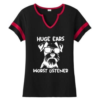 Miniature Schnauzer Dog Huge Ears Worst Listener Ladies Halftime Notch Neck Tee