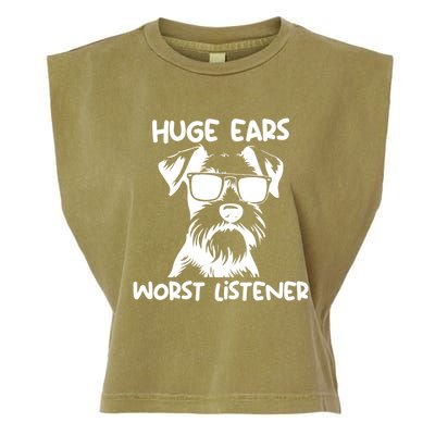 Miniature Schnauzer Dog Huge Ears Worst Listener Garment-Dyed Women's Muscle Tee