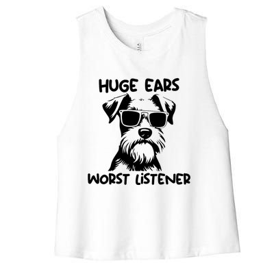 Miniature Schnauzer Dog Huge Ears Worst Listener Women's Racerback Cropped Tank