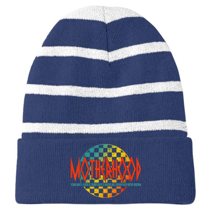 Motherhood Some Days I Rock It Retro Vintage Apparel Striped Beanie with Solid Band