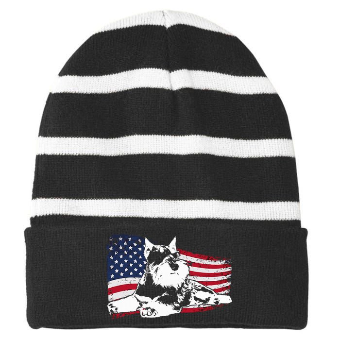 Miniature Schnauzer Dog Breed Striped Beanie with Solid Band