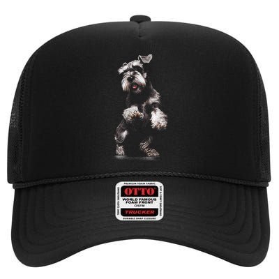 Miniature Schnauzer Dog Art Miniature Schnauzer High Crown Mesh Back Trucker Hat