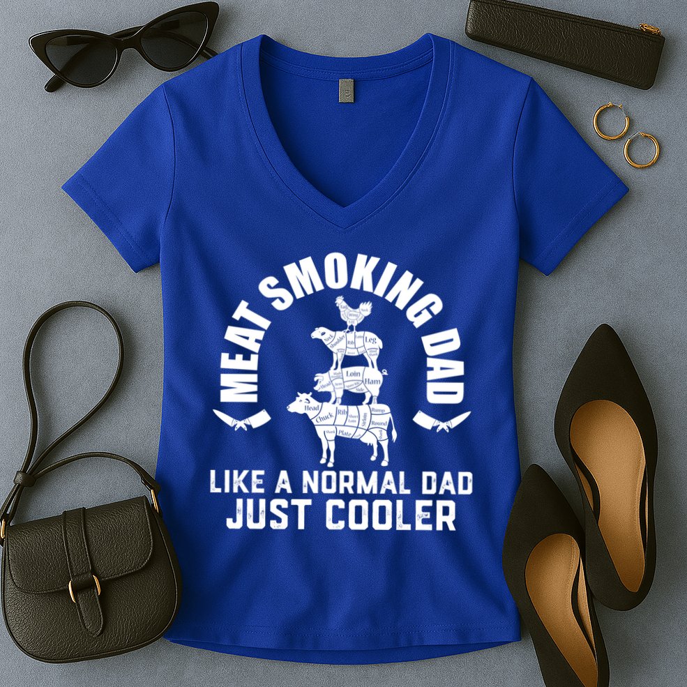 Meat Smoking Dad Meat Smoke Grilling Bbq Fathers Day Gift Women's V-Neck T-Shirt