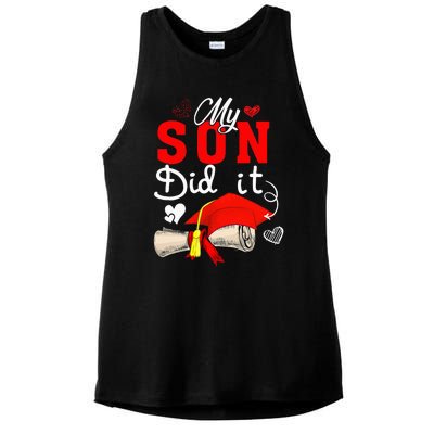 My Son Did It Cute Graduate Cap Proud Son Graduation Ladies PosiCharge Tri-Blend Wicking Tank