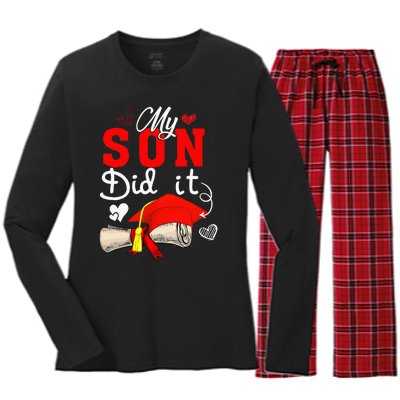 My Son Did It Cute Graduate Cap Proud Son Graduation Women's Long Sleeve Flannel Pajama Set 