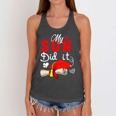 My Son Did It Cute Graduate Cap Proud Son Graduation Women's Knotted Racerback Tank